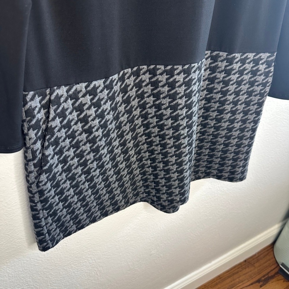Ruti Long Sleeve Dress Size L Black Houndstooth Mini Pockets - Picture 3 of 7